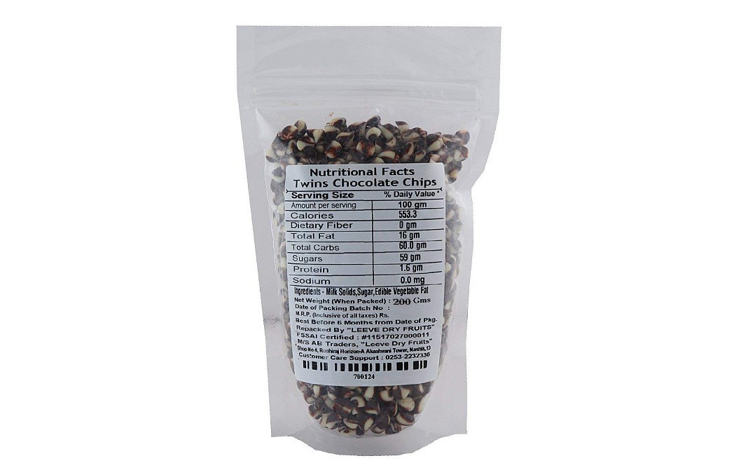 Leeve Dry fruits Twins Chocolate Chips    Pack  200 grams